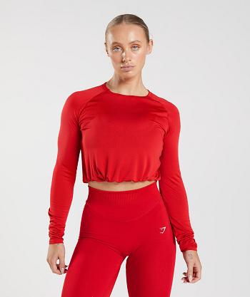 Przycięte Topy Damskie Gymshark Sweat Seamless Long Sleeve Czerwone | PL 2659EBC